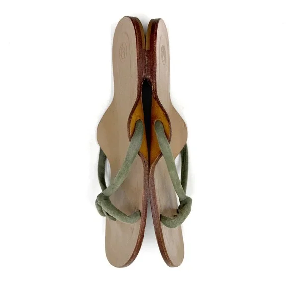 The Row Hawaii Knotted Sandals Thong Olive Green Suede Flat Slides Sz 36 / 6